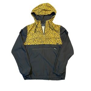 Empyre Mens Yellow Leopard Print Quarter Zip Anorak Windbreaker Jacket Small